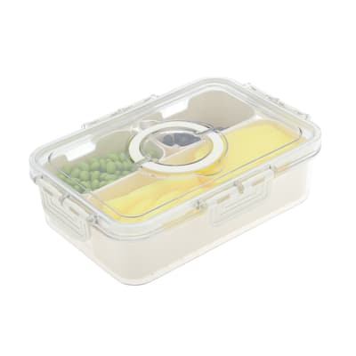 Rectangle Fridge Food Storage Containers 3 Compartment White Transparent 1 Set - White Transparent