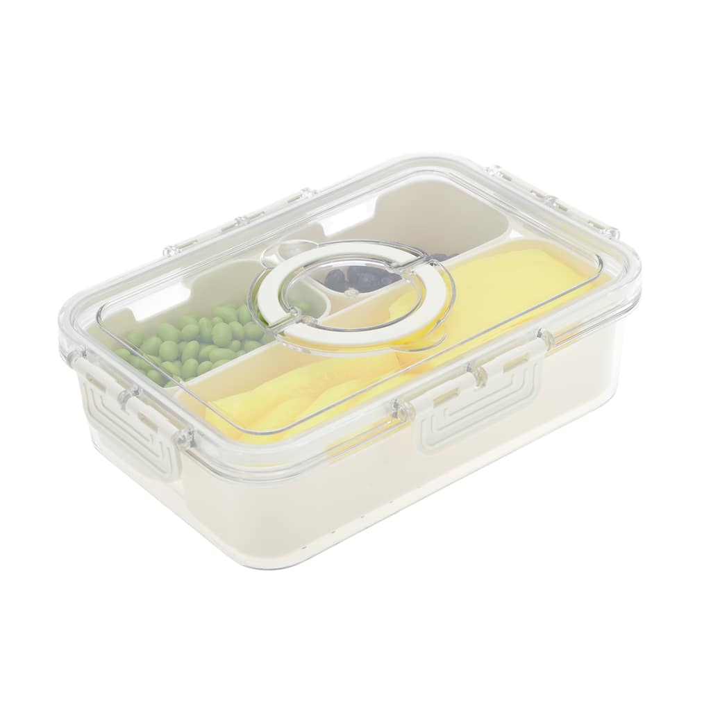 Rectangle Fridge Food Storage Containers 3 Compartment White Transparent 1 Set - White Transparent