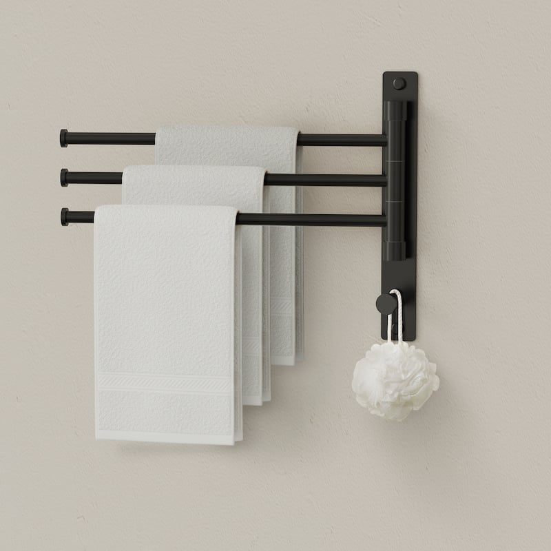 4-Arm Rust-Proof Swivel Towel Rack, 304 Stainless Steel with Hooks