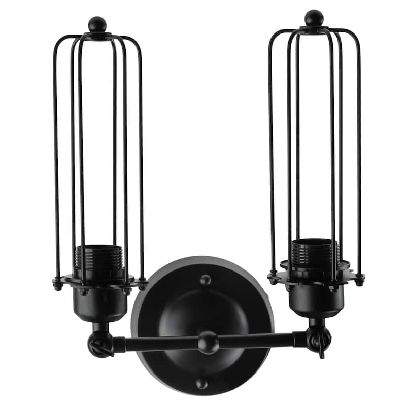 Sunlite 4.5 inch Matte Black 2 Light Vintage Industrial Antique Style Cage Wall Sconce (Bulbs not Included)