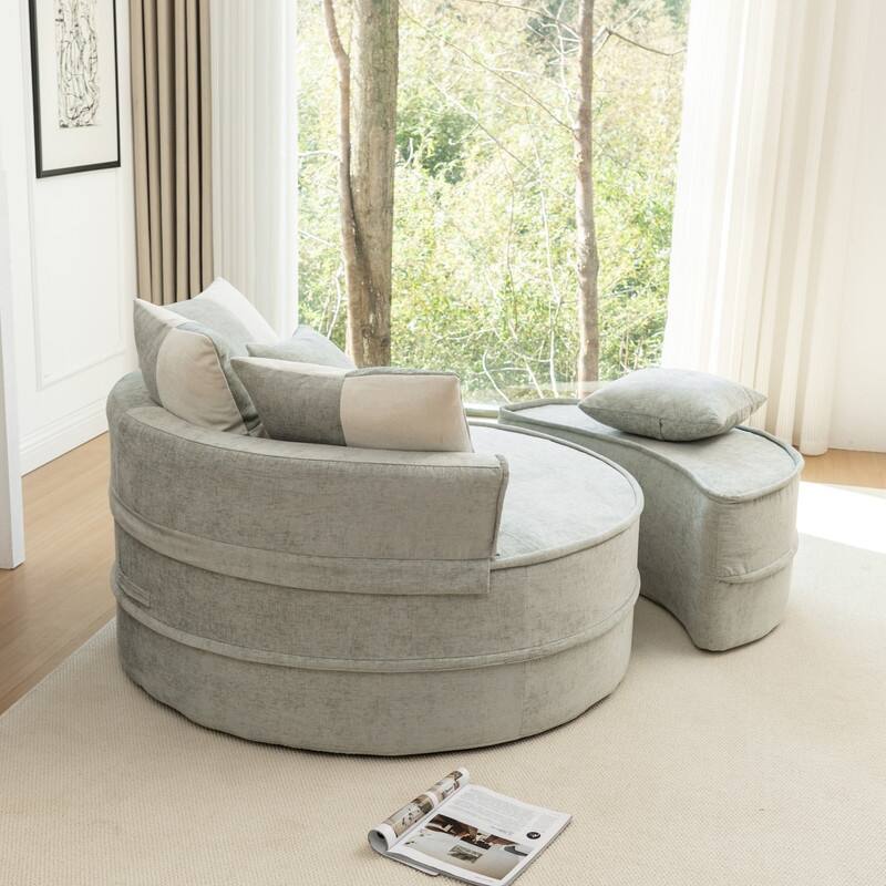 47.63" Round Lazy Fully Compression Sofa, Chenille, with Ottoman
