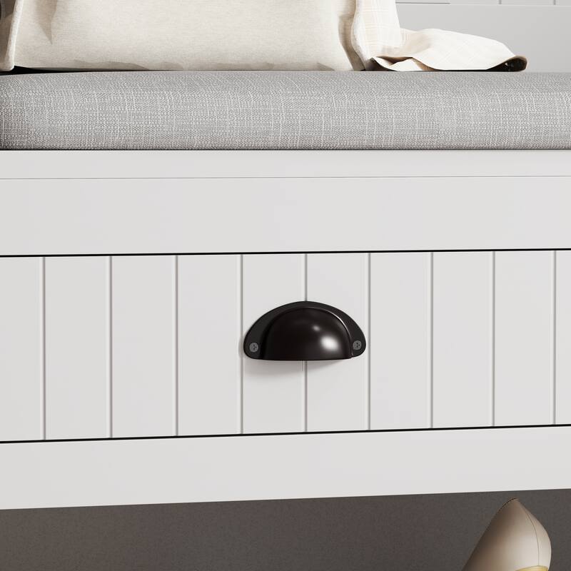 Entryway Hall Tree Cabinet Coat Rack with Cushion Shoe Bench, Storage Cabinet with Sliding Drawers