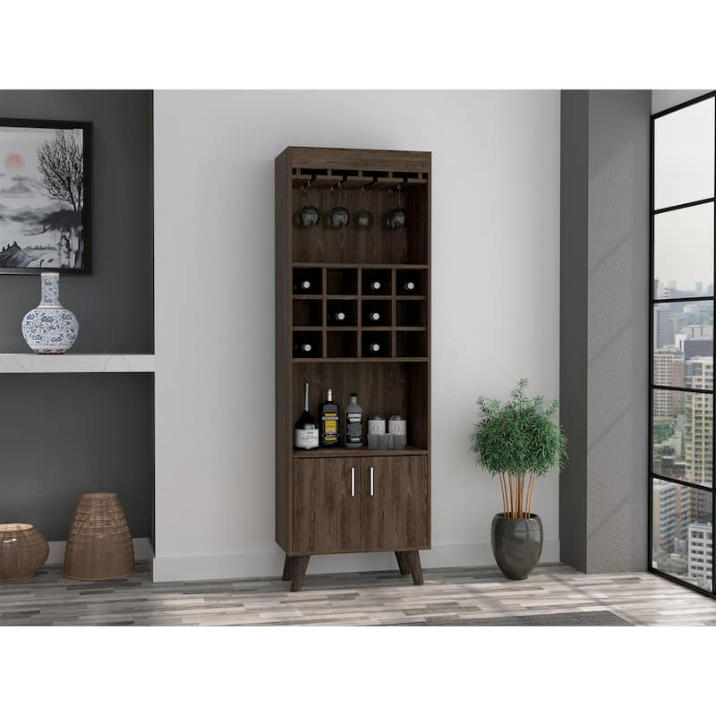 Kisco 1-Drawer 2-Shelf Bar Cabinet Dark Walnut - Single - Dark Walnut - Adjustable