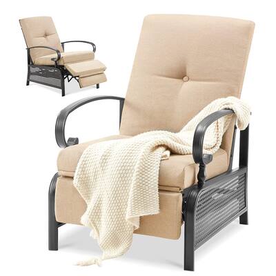 AECOJOY Outdoor Adjustable Cushioned Metal Patio Recliner Lounge Chair