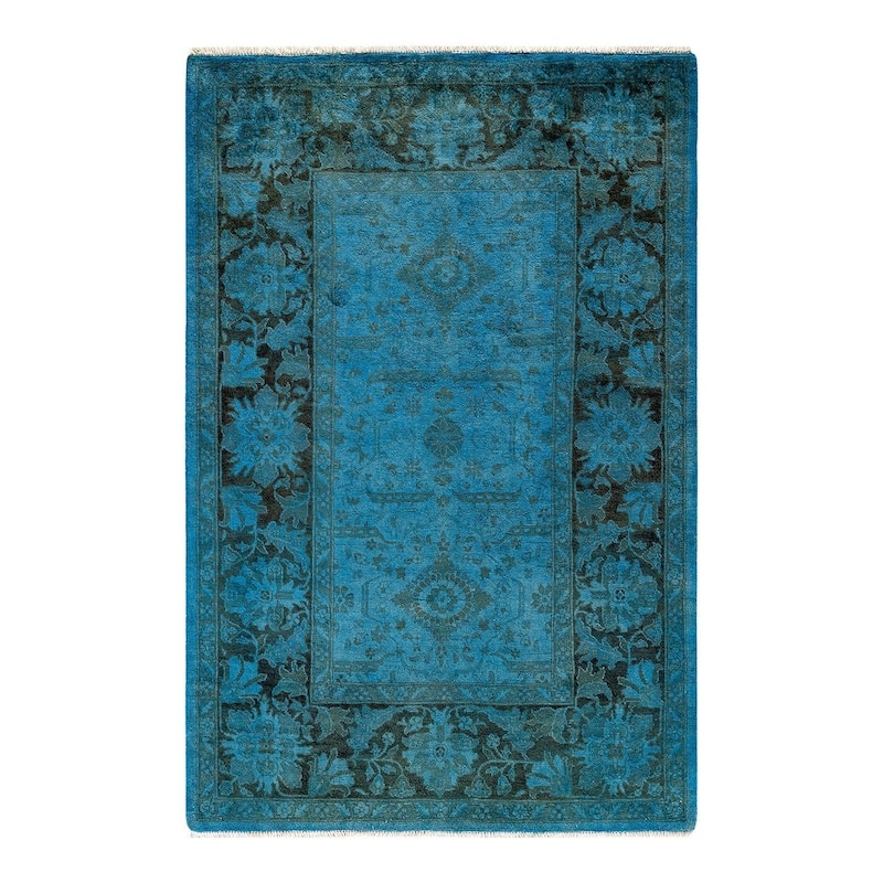 Overton Hand Knotted Wool Vintage Inspired Modern Contemporary Overdyed Blue Area Rug - 4' 1" x 6' 3"