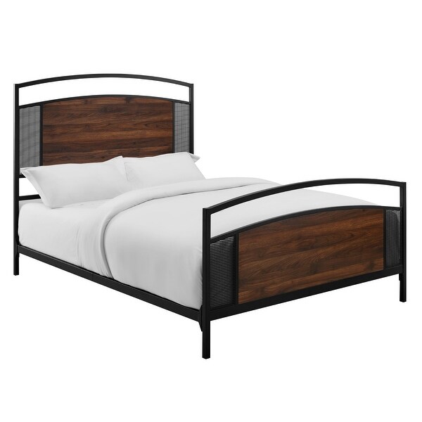 Delacora WE-BDQOSB Cavalier Queen Industrial Metal Mesh Platform Bed Frame