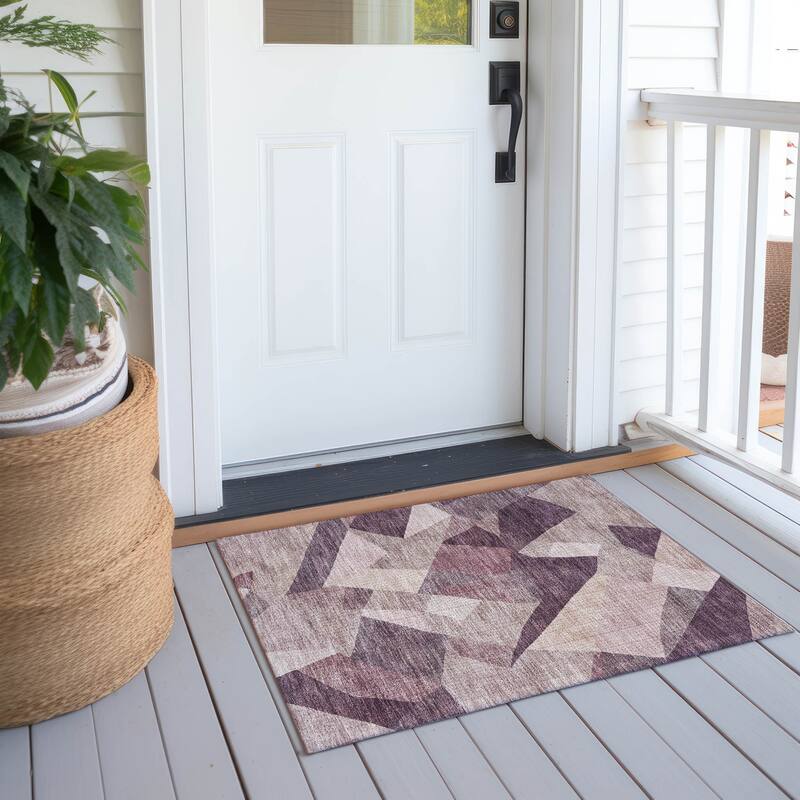 Machine Washable Indoor/ Outdoor Modern Queby Chantille Rug - Plum - 1'8" x 2'6"