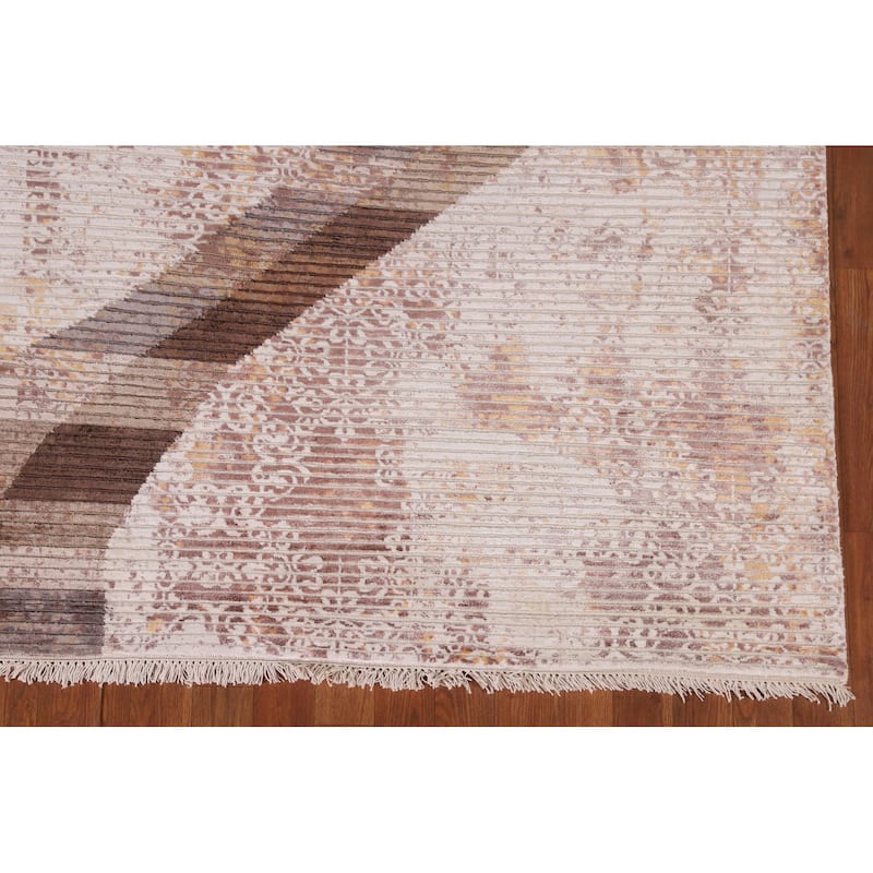 Striped Abstract Modern Area Rug Hand-Knotted Wool Carpet - 5'8" x 7'10"