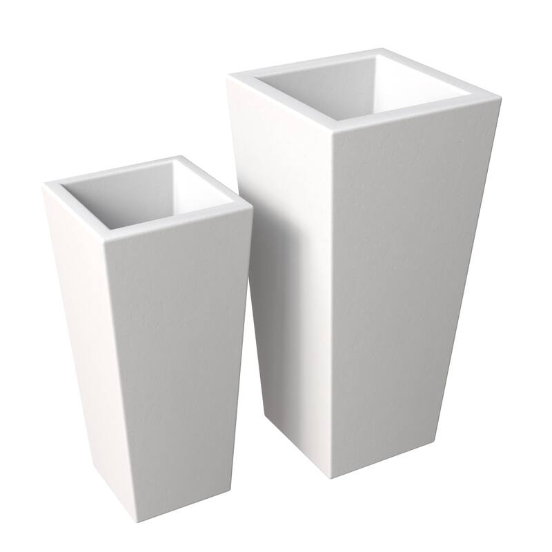 Orna 2-Piece Fiberstone and MGO Clay Tapered Square Planter Set with Drainage for Home Garden Office Patio Porch Decor - White