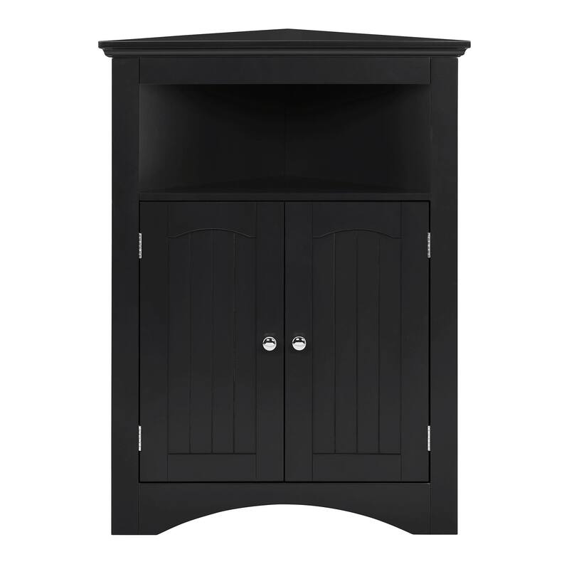 Free-Standing Corner Storage: Perfect for Bathroom, Kitchen, and Living Room. Features Doors, Shelves