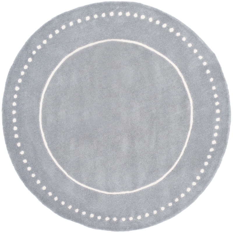SAFAVIEH Handmade Bella Alverta Dotted Border Wool Rug - 3' Round - Silver/Ivory - Round