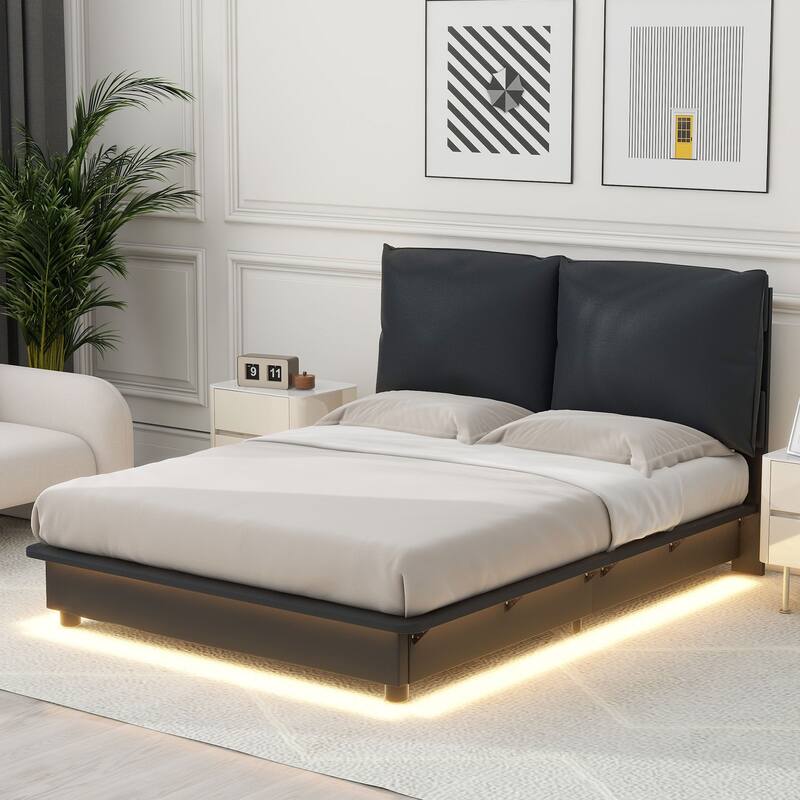 Floating Bed Frame Low Profile Bed Upholstered Platform Bed - Black - Full