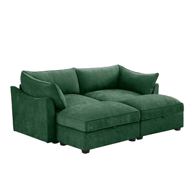 Modern Chenille Sectional Sofa Couch with Hidden Storage & 2 Ottoman