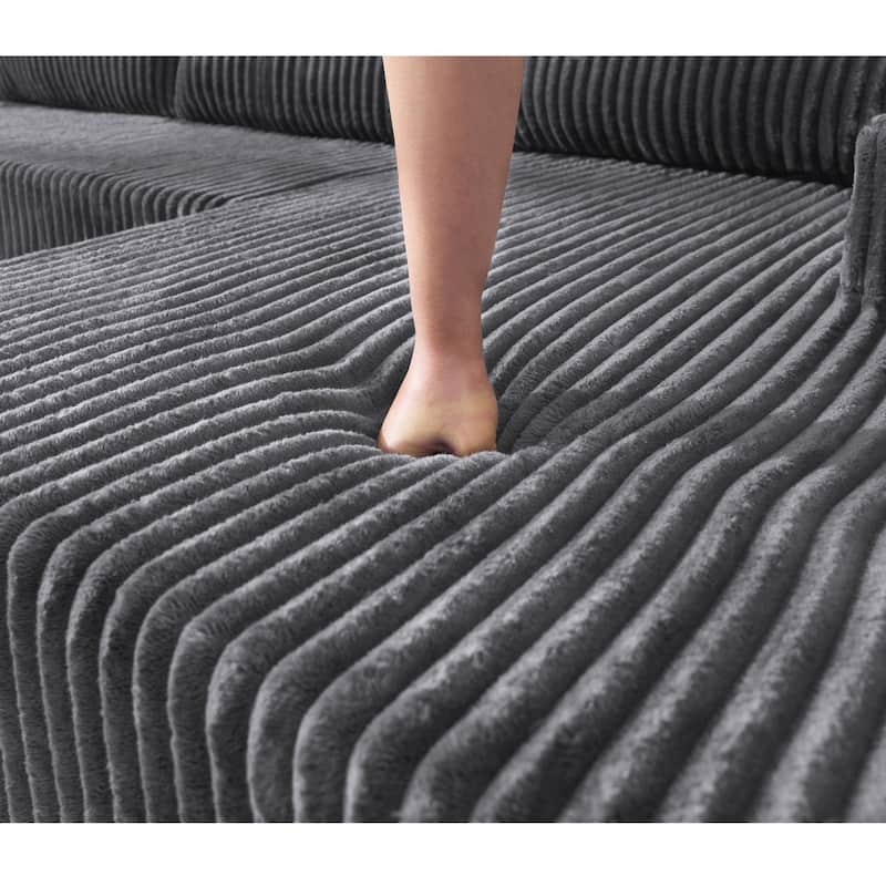 130" U-Shaped Corduroy Sectional Sofa with Cup Holders, No Assembly Required