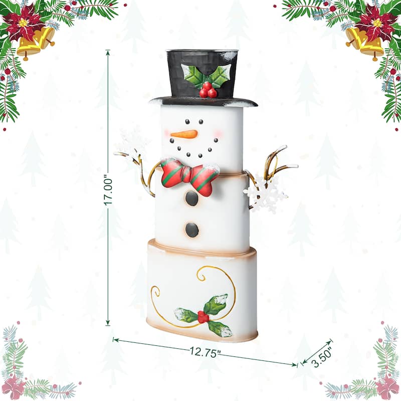Glitzhome 17"H Metal Stacked Box Snowman Table Decor