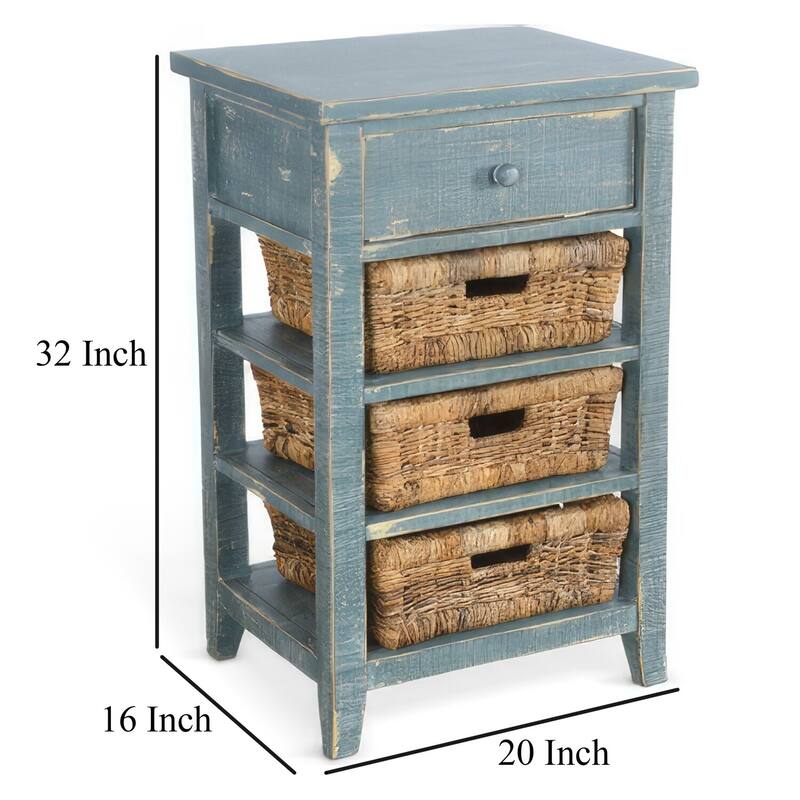 16 in. Teal Rectangle Wood End Table, Sturdy Build End Side Table for Living Rooms