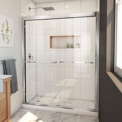 DreamLine Duet Plus 56-60 in. W x 72 in. H Semi-Frameless Bypass Sliding Shower Door in Chrome