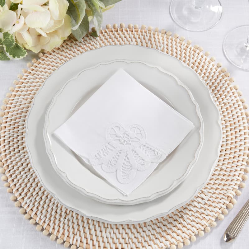 Textured Cotton Decorative Napkins (Set of 12) - Stitched Corner Detail for Dining and Entertaining, 12"x12"