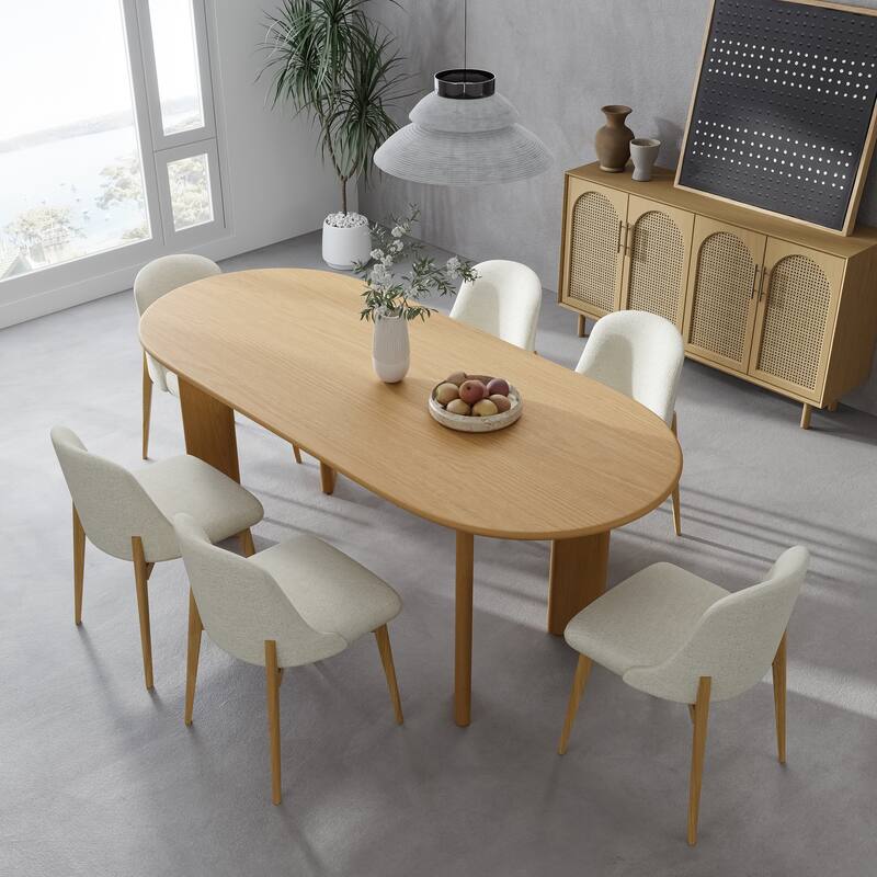 Solid Wood Farmhouse Dining Table Oval Wood Top for Modern Dining Rooms & Family Gatherings