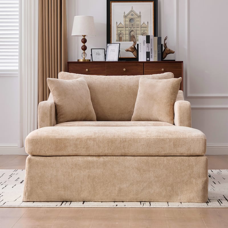 Set of Modern Chenille Accent Chair and Storage Ottoman