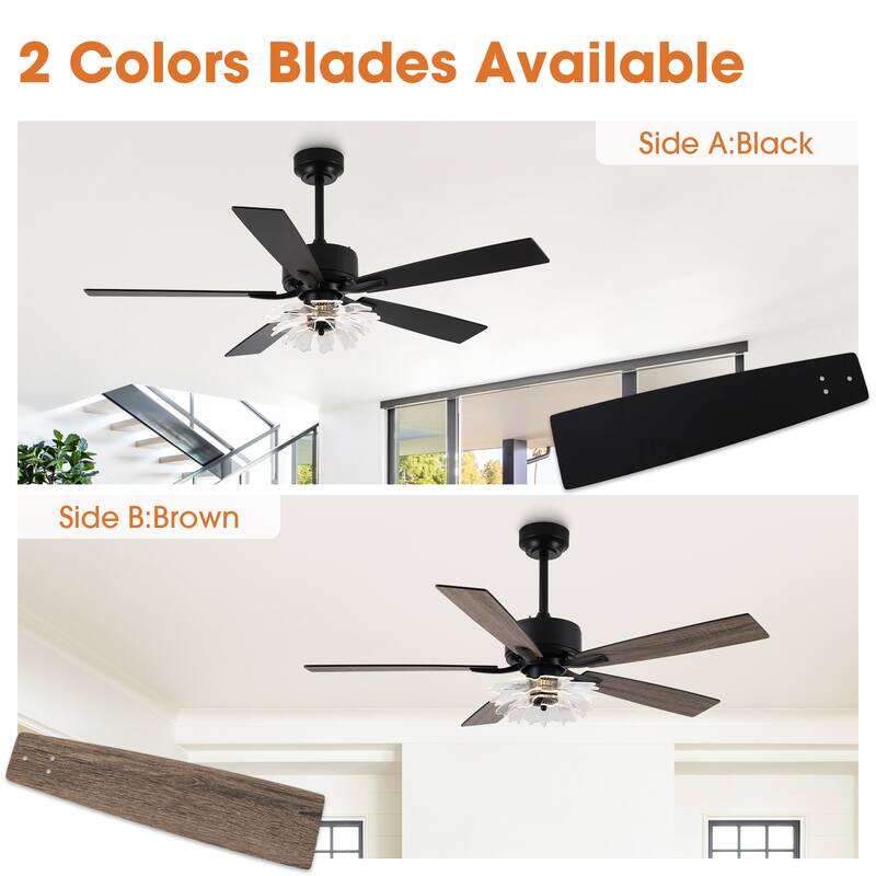 52-inch Industrial Acrylic Matte Black DC Ceiling Fan with Light and Remote