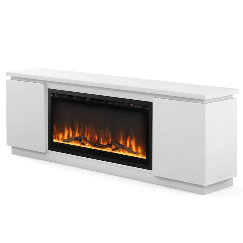 Electric Fireplace TV Stand with Adjustable-Removable Shelves and 2 Cabinets for Living Room - 70" x 14" x 24" - White
