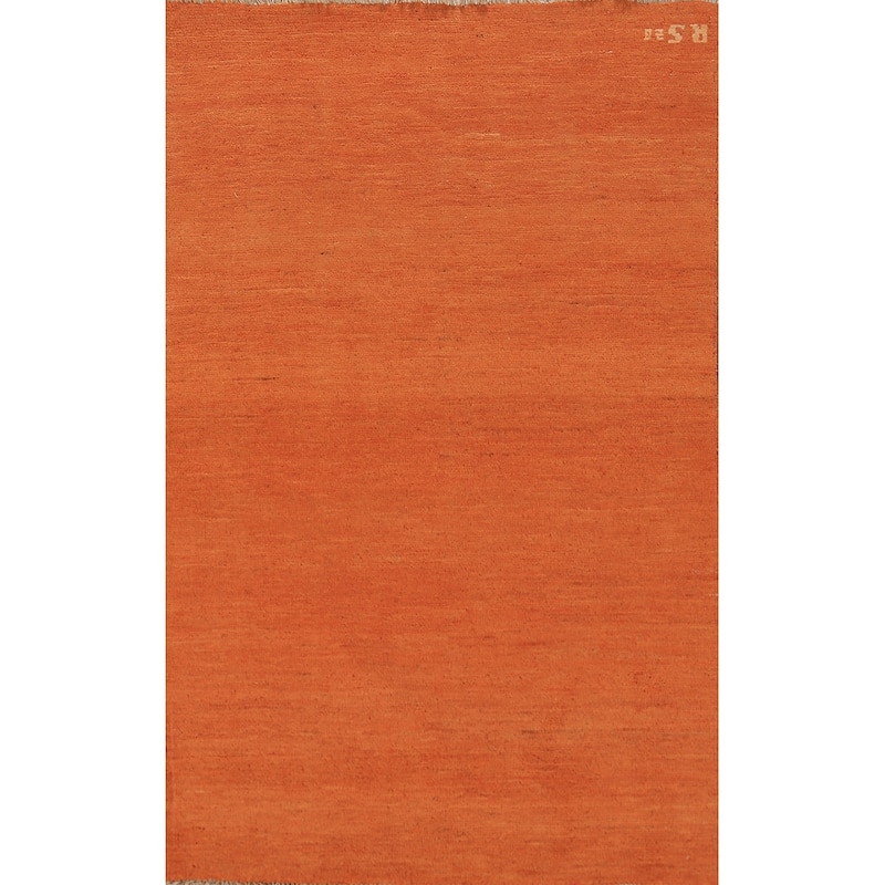 Orange Modern Gabbeh Oriental Foyer Rug Hand-Knotted Wool Carpet - 2'11" x 4'10"