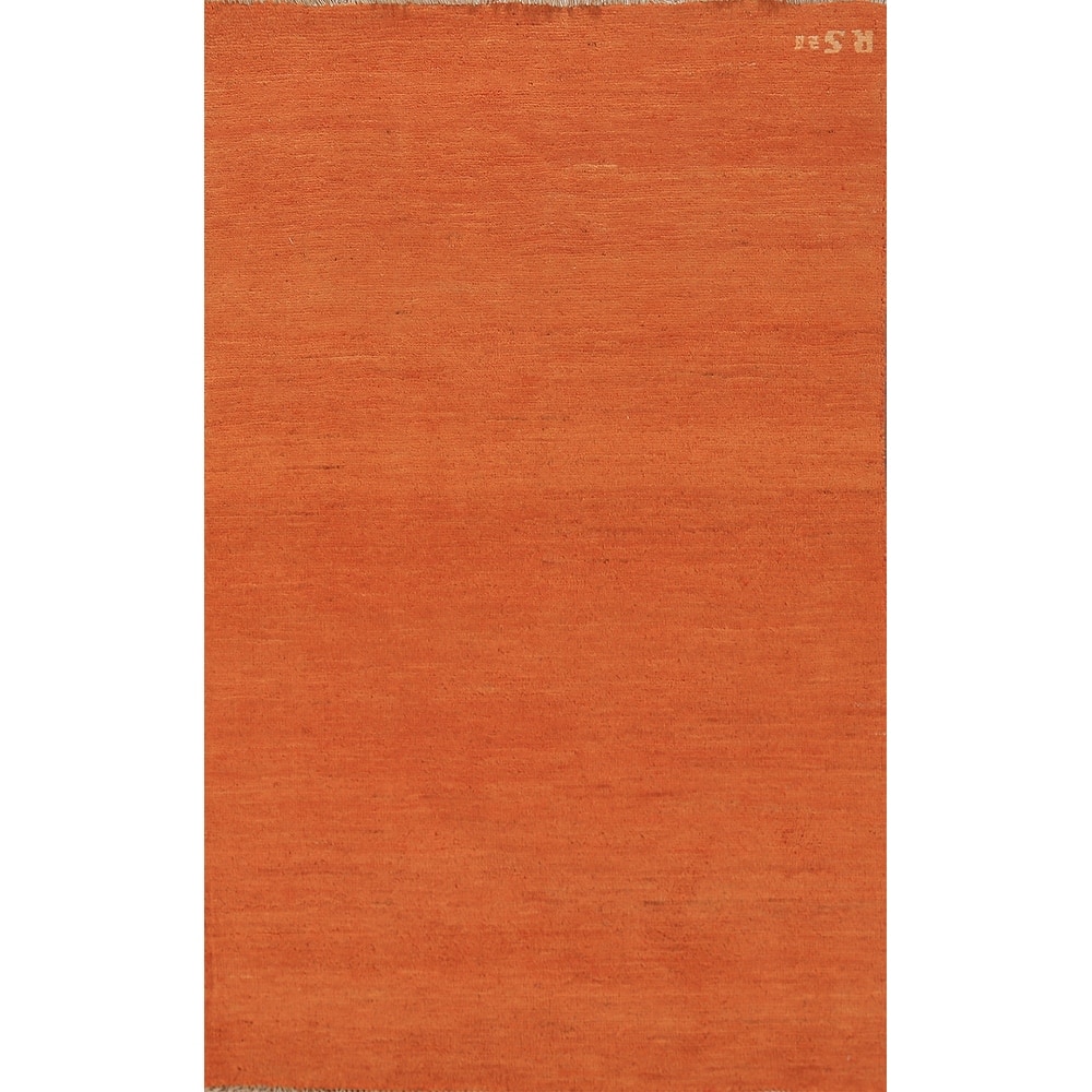 Orange Modern Gabbeh Oriental Foyer Rug Hand-Knotted Wool Carpet - 2'11" x 4'10"