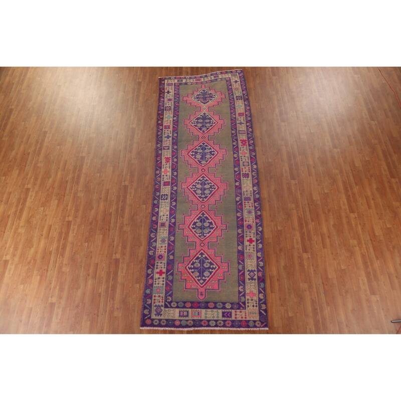 Hand Knotted Oriental 100% Wool Carpet Traditional Geometric Brown Lori Runner Rug - 12' 7'' X 4' 8''