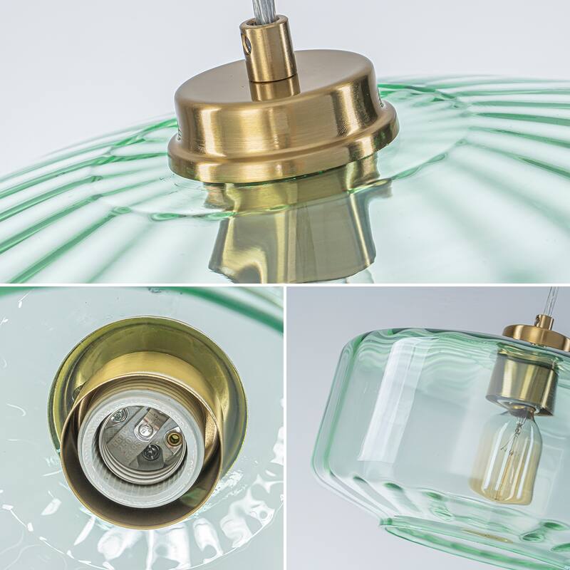 Mid-century Modern 1-Light Lantern Glass Pendant Light with Green Ribbed Glass Shade for Kitchen Island, Dining Room