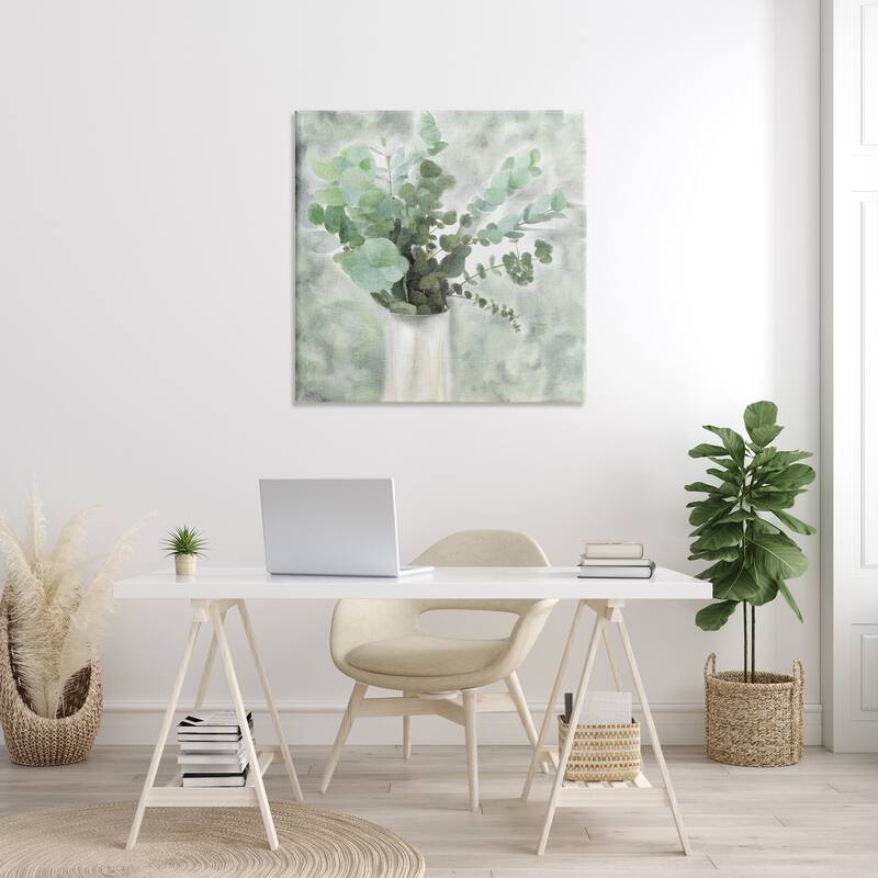 Stupell Sage Green Painterly Eucalyptus In White Vase Canvas Wall Art - Multi-Color