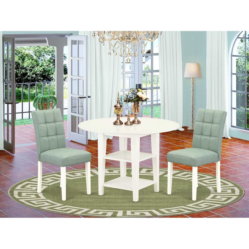 HomeStock 3-Pc Linen White Finish Round Solid Wood Top Dining Table Set