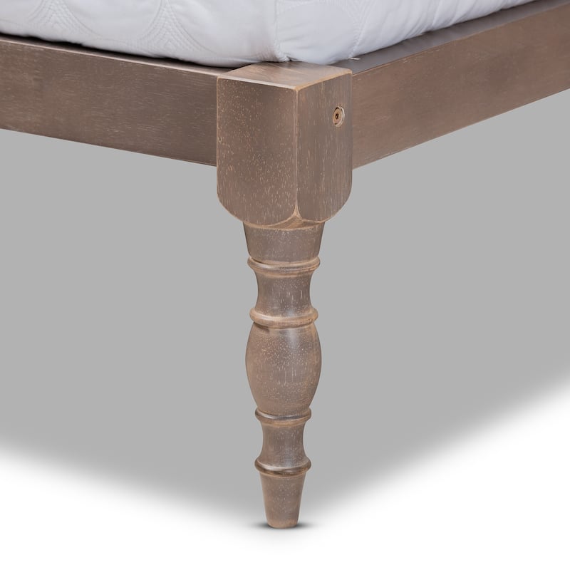 Queen Size Platform Bed Frame - Antique Oak Wood Bed - Modern Bedroom Furniture - Floor Mount Design