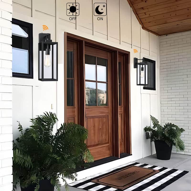 2-pack 1-Light 18 inch Matte Black Outdoor Wall Lantern with Clear Glass Shade(dusk to dawn could be chosen)