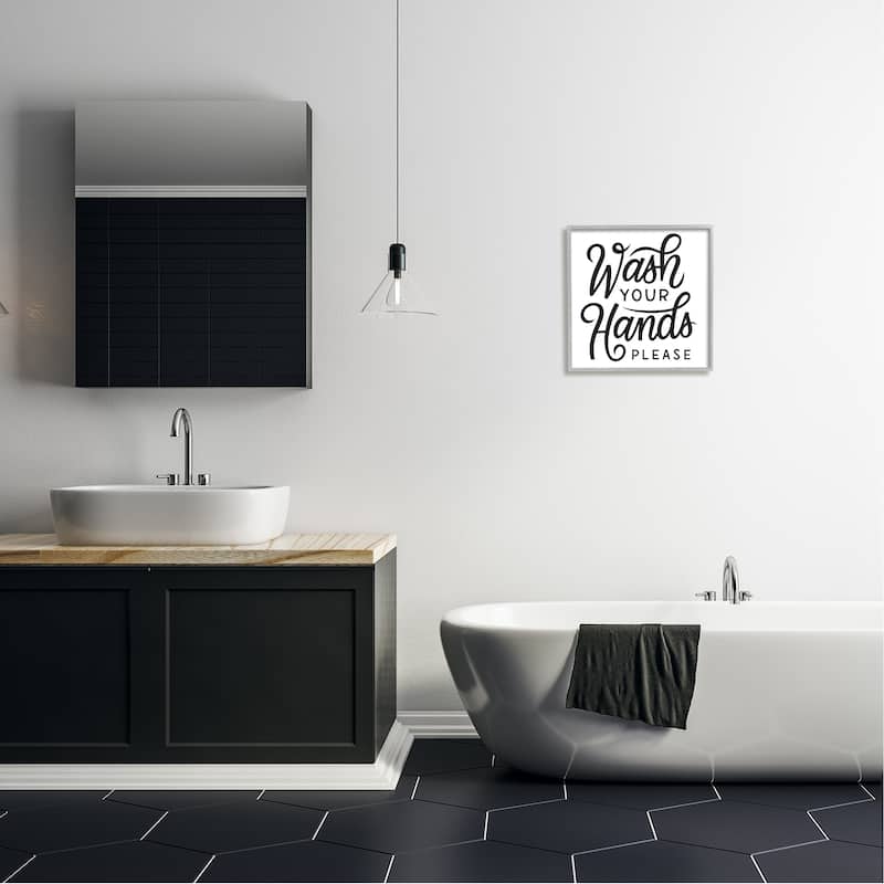 Stupell Wash Hands Please Bathroom Typography Text Sign Framed Wall Art - Black