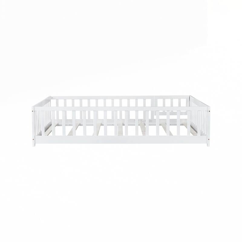 Rubber Wood Floor Bed with Safety Guardrails
