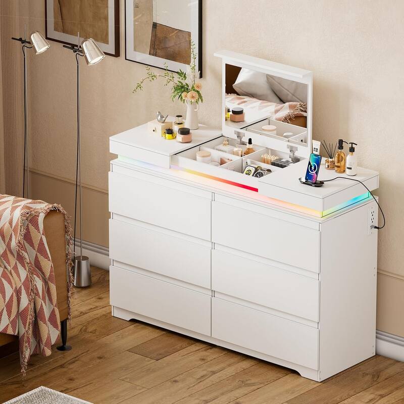 PAKASEPT 6 Drawer Dresser with Plip Top Mirror