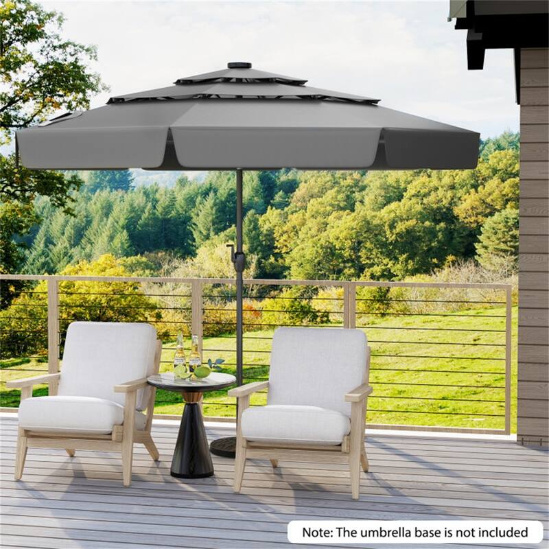 Outdoor 10 ft Umbrella with 3-Tier Venting Solar LED Lights Tilt and Crank for Poolside or Garden