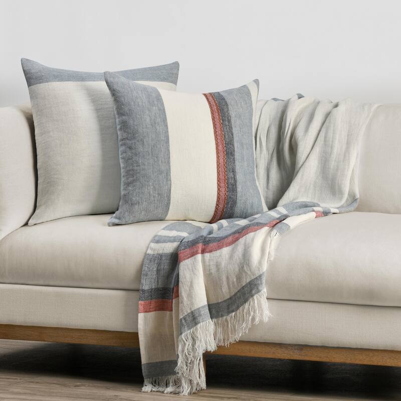 Villa by Classic Home Taylor 100% Belgian Linen Green Multicolor Throw Blanket