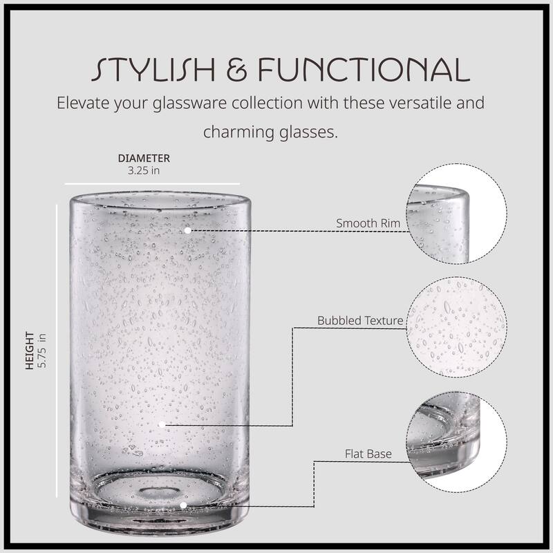 Artland Set of 6 Iris Seeded Glass Highball Tumblers - 17 oz