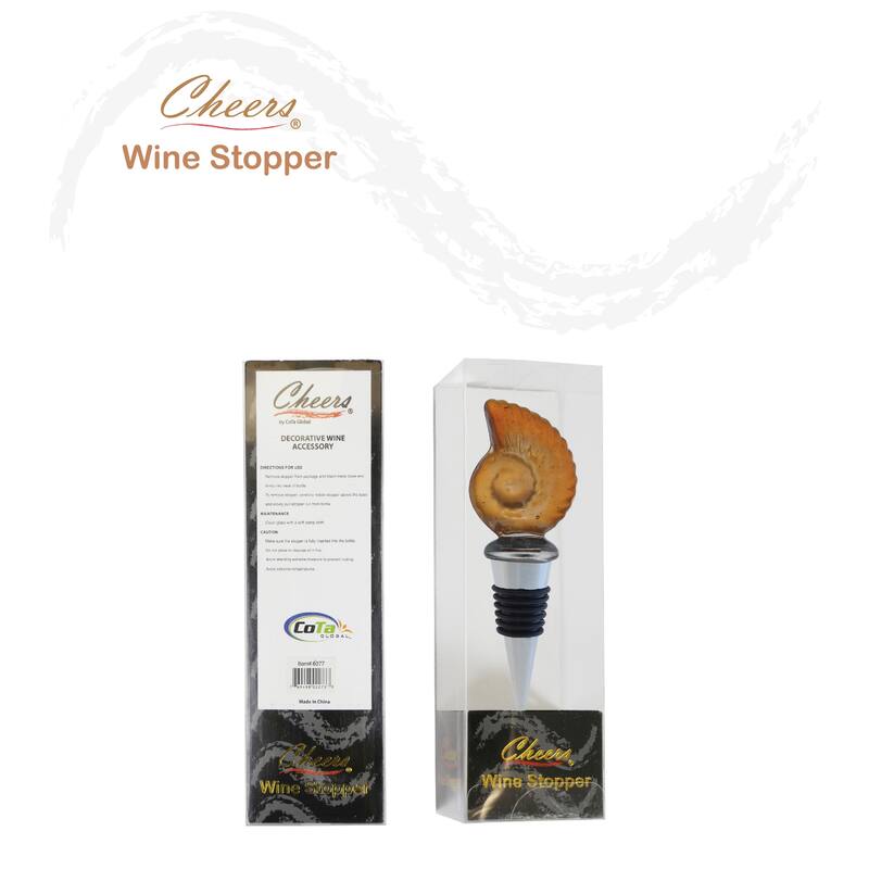 Cheers Nautilus Sea Shell Glass Wine Stopper - Vacuum Seal Reusable - 5 inches
