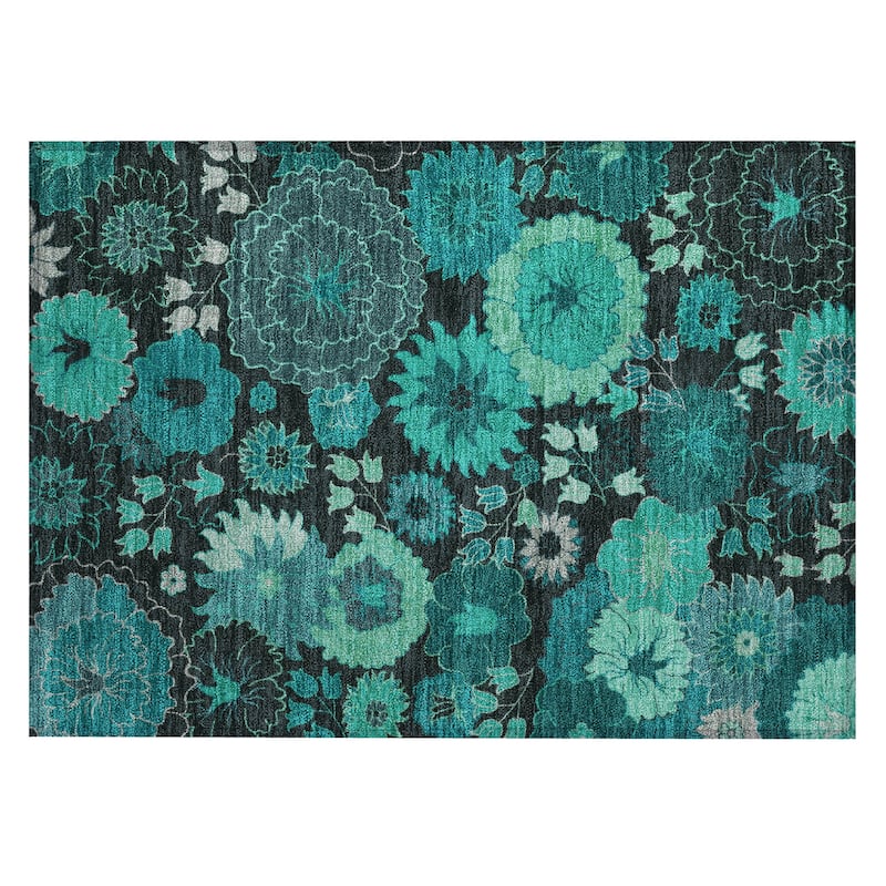Machine Washable Indoor/ Outdoor Modern Floral Chantille Rug