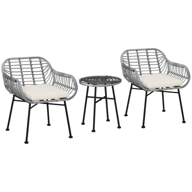 3 Piece Patio Set, Outdoor Bistro Furniture, PE Rattan Wicker Table and Chairs, Cushioned, Hand Woven, Modern Look with