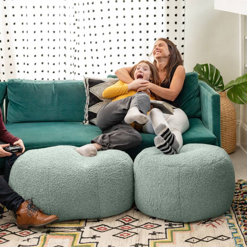 Jaxx Ellis Pouf - Modern Shearling Faux-Lamb Plush Fleece Ottoman