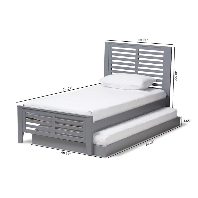 Twin Platform Bed with Trundle - Modern Grey Wood Bed Frame - City Chic Style - Easy Assembly