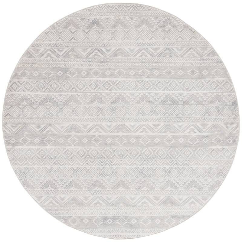 SAFAVIEH Hanna Tania Boho Tribal Rug - 6'7" Round - Ivory/Light Grey