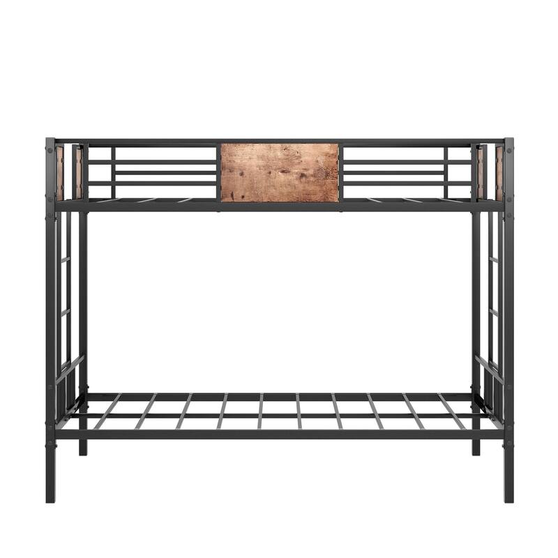 Bunk Bed Twin Over Twin Heavy Metal Bunk Bed with Ladder and Guardrail, Metal Bunk Bed, Storage Space