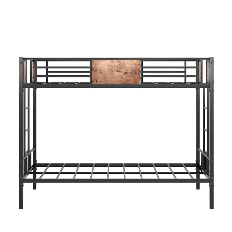 Twin Over Twin Size Bunk Bed with Safety Guard Rails, Heavy Duty Metal Bed Frame, Space-Saving Steel Bed for School, Bedroom