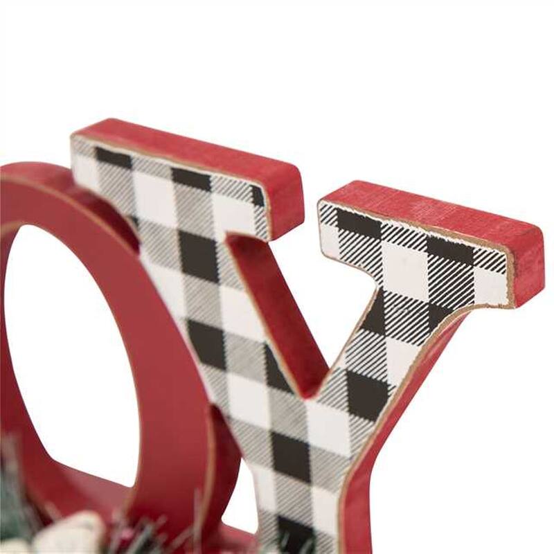 Glitzhome Christmas Wooden Plaid JOY NOEL Word Table Decor