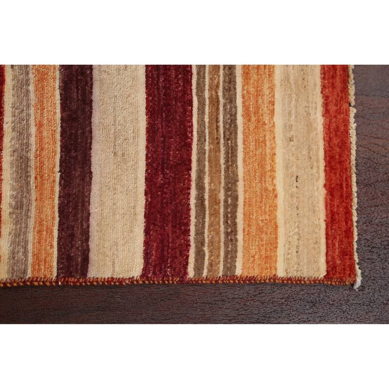 Wool Contemporary Striped Gabbeh Kashkoli Area Rug Hand-knotted Carpet - 2'6" x 4'0"